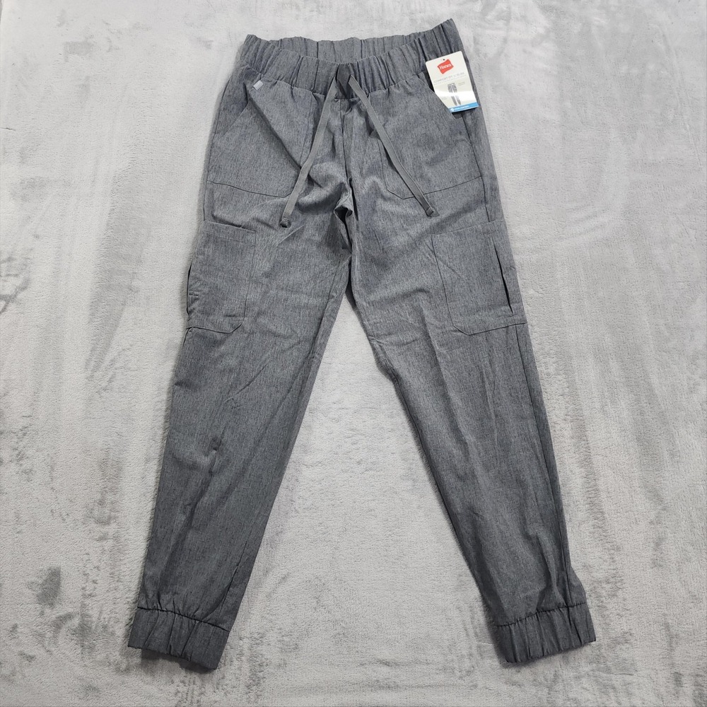 NEW Hanes Pants Womens S Gray Comfort Fit Scrub Jogger Athletic Stretch Pockets